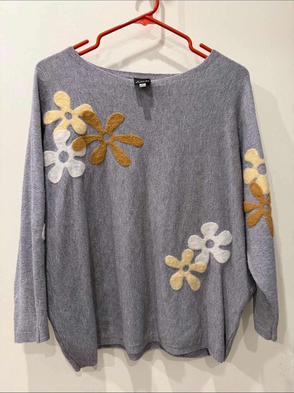 Imoga Floral Appliqué Scoop Neck Sweater - Gray